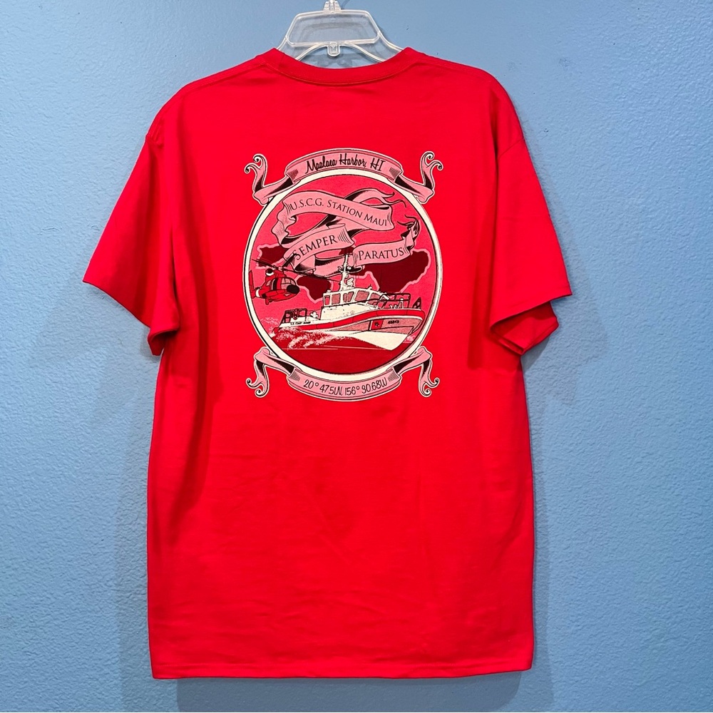 United States Coast Guard Maui Red Graphic Shirt Semper Paratus Size Large